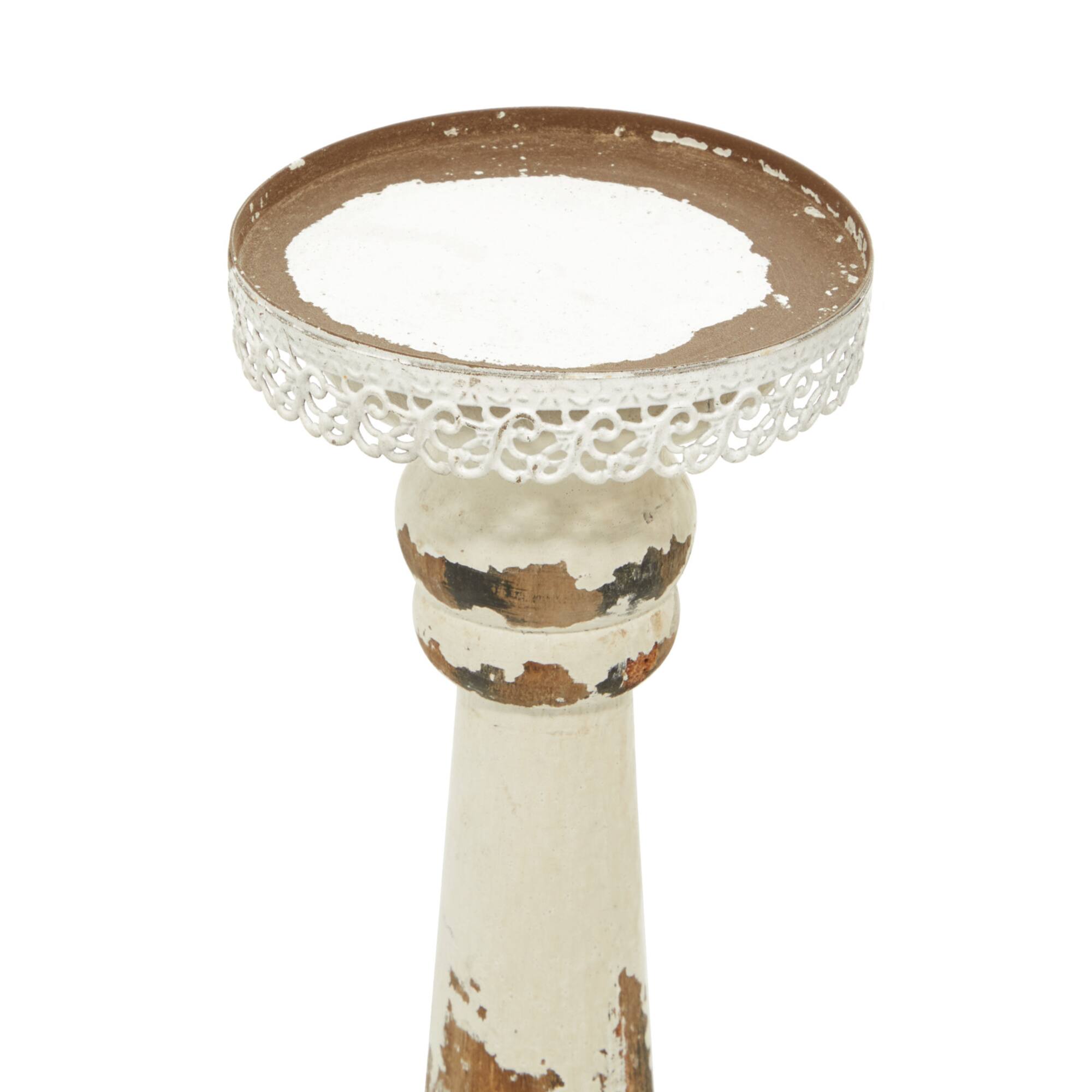 Brown & White Traditional Candle Holder Set, 13" & 15"